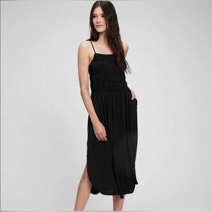 GAP Black Silky Smocked Midi Halter Dress, Size XXL